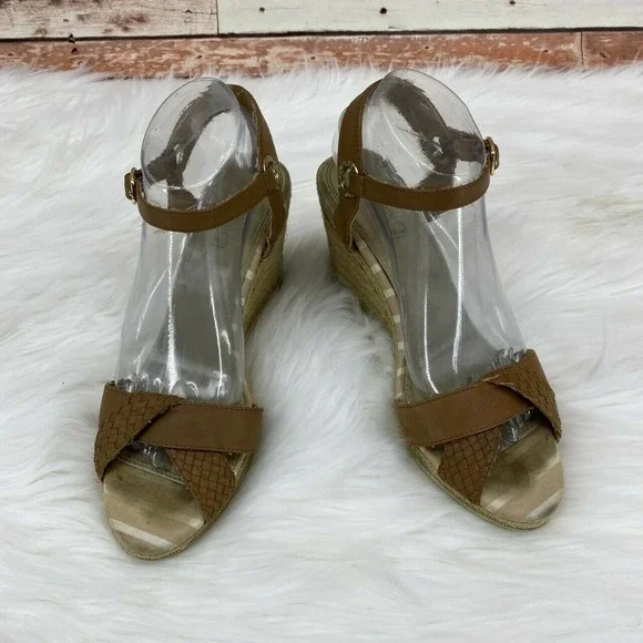 Sperry Women's Open Toe Espadrille Rope Wedge Sandals Size 8.5 Brown Tan Leather - Picture 2 of 8
